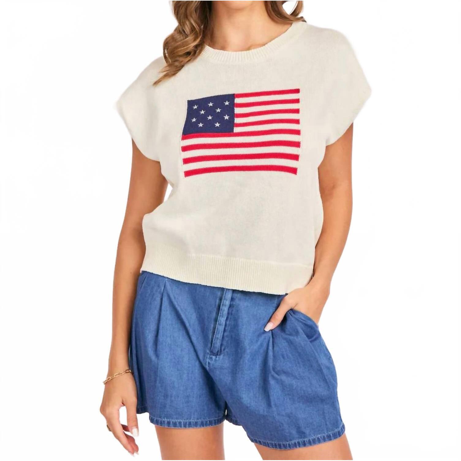 New Sadie & Sage American Dream Flag Sweater Vest In Ivory